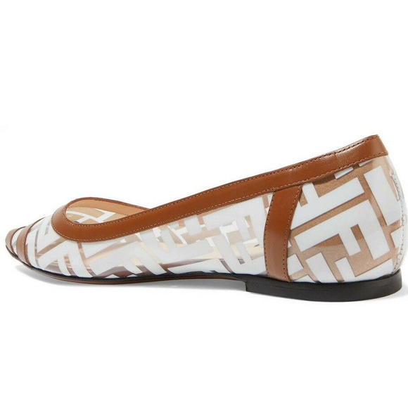 Fendi White PVC Colibri Brown Leather FF Logo Pointed Ballerina Ballet Flat 38 - Picture 8 of 12